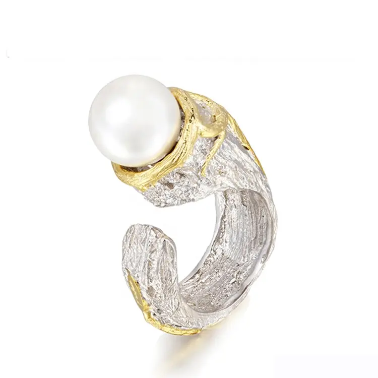 925 Sterling Silver Jewelry Shell Pearl Ring Settings with Gold Plated