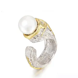 Jewelry Shell Pearl Ring Settings Plated Gemstone Rings Silver Plated 925 Sterling Silver Gift Items 6 Pcs RCS