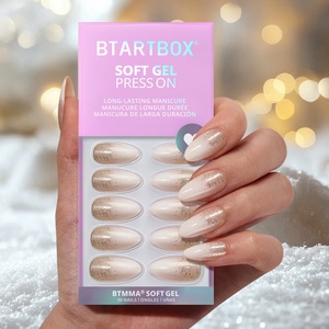 Faux ongles à presser en gel souple, forme amande moyenne, scintillants, thème Noël Hiver, 30 pièces, vente en gros, faits main, réutilisables - Product Image 1