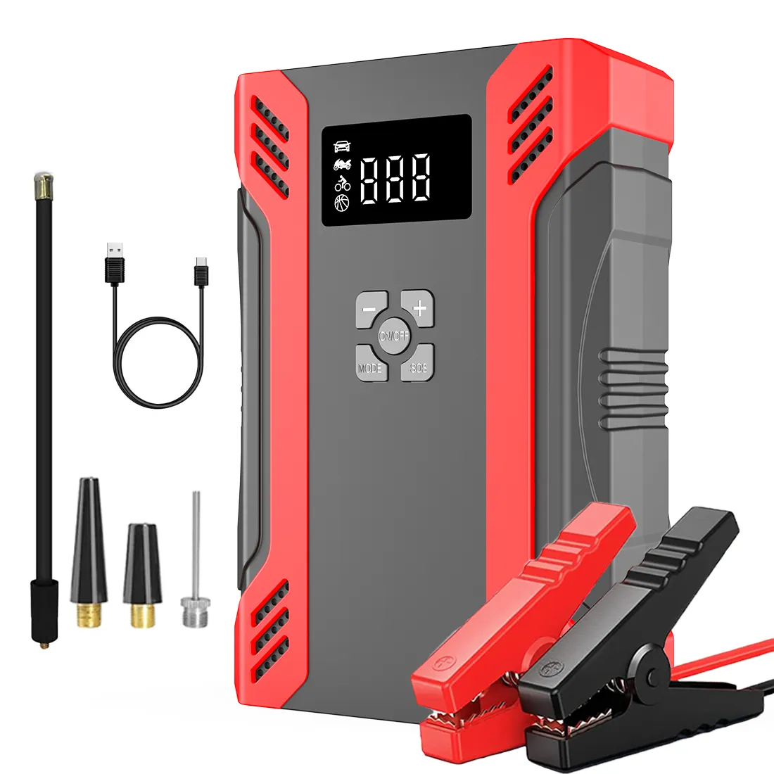 car jump starter with air compressor tire inflator multi-function 12v lithium battery booster portable jump starter