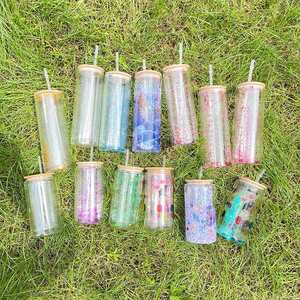 Gobelet en verre transparent à double paroi de 20 oz pour sublimation de strass, gobelet en verre droit de 12 oz avec couvercle en bambou - Product Image 2
