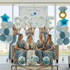 Decoraciones para Despedida de Soltera 'Last Toast on the Coast', Kit de Guirnalda de Globos Azules para Despedida de Soltera, Globos con Letras 'BRIDE' y Anillo de Diamantes - Product Image 5