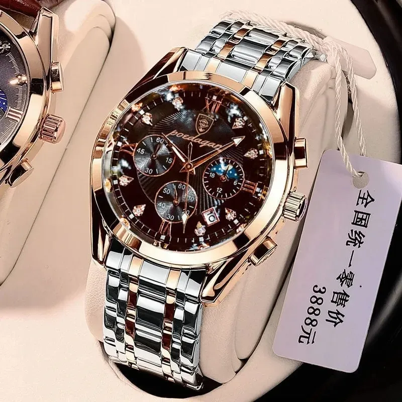 Poedagar 820 최고 브랜드 석영 시계 남성 패션 비즈니스 달력 손목 시계 고급 가죽/스테인레스 스틸 시계