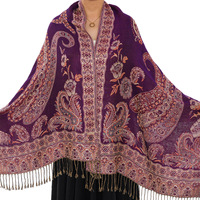 Écharpe en cachemire imitation tricotée longue et chaude, style pashmina, hijab avec pompon, motif cachemire, bandana, châle pashmina, vente en gros