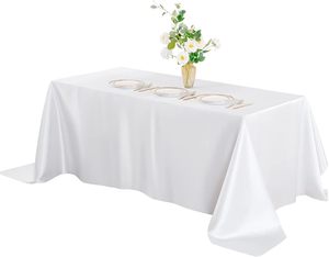 White Satin Table Cover Rectangle Bright Silk Smooth Fabric Decoration for <strong>Wedding</strong> <strong>Tablecloth</strong> - Product Image 1