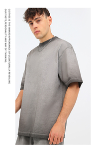 T-shirt décontracté à manches courtes surdimensionné CL-26013, style streetwear rétro vintage, délavé au soleil, 260 grammes, 100% coton lourd, col rond - Product Image 4