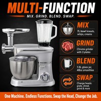 Robot culinaire multifonction 5-en-1 7L avec mixeur, hachoir à viande, blender, 1300W, IC intelligent, 6 vitesses, fonctions Pulse et têtes interchangeables pour la maison