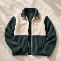 Veste polaire unisexe à blocs de couleur, logo personnalisé, fabrication OEM, 220g, fermeture éclair intégrale, col montant, poches latérales, manteau d'hiver chaud pour l'extérieur