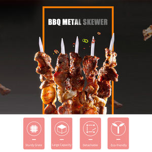 6 brochettes de barbecue en acier inoxydable avec long manche en <span class=keywords><strong>bois</strong></span>, réutilisables, pour hot-dogs, poissons et viandes - Product Image 4