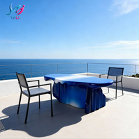 Table basse convertible moderne européenne bleue en fibre de verre, réglable en hauteur, design écologique, mobilier de maison durable