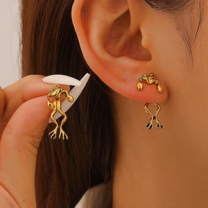 थोक 3 डी सिल्वर रेट्रो प्यारा फ्रॉग इयररिंग्स गोथिक पशु भेड़िंग स्टड महिला आकर्षण महिला आकर्षण महिला आभूषण - Product Image 2