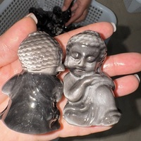 Vente en gros de figurines de Bouddha bébé en obsidienne argentée naturelle, artisanat en cristaux semi-précieux