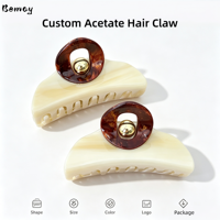 Pince à cheveux Bemay personnalisée, style rétro français, faite à la main, 9,5 cm, effet vague d'eau, blocs de couleur, en acétate, pour femme, accessoire pour cheveux semi-attachés, pince requin