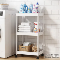 Étagère de rangement pliable à 3 niveaux en plastique carré empilable avec roulettes, chariot mobile polyvalent pour cuisine et salle de bain, vente en gros