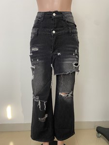 <span class=keywords><strong>Bonne</strong></span> <span class=keywords><strong>qualité</strong></span> Hip Hop déchiré <span class=keywords><strong>jean</strong></span> Stretch coupe droite bleu <span class=keywords><strong>Jean</strong></span> Sexy femmes taille haute élégant Patchwork Denim pantalon droit - Product Image 5