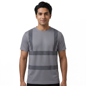 Wholesale High Visibility Work Safety T-Shirts Breathable Polyester/Cotton <b>Heat</b> Transfer Printed Reflective Stripes Unisex Short - Product Image 1
