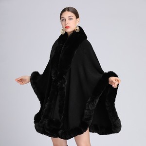 Cárdigan de punto de piel de conejo para mujer de invierno chal de piel sintética suelto cálido con ribete de piel - Product Image 3