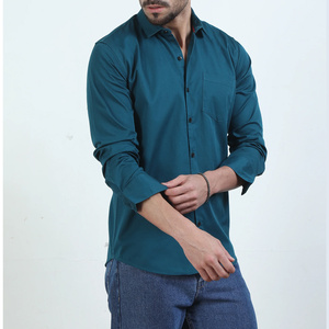 Chemise décontractée pour homme en coton mélangé doux, respirante, couleur unie, coupe confortable, idéale pour les tenues décontractées élégantes et quotidiennes - Product Image 2