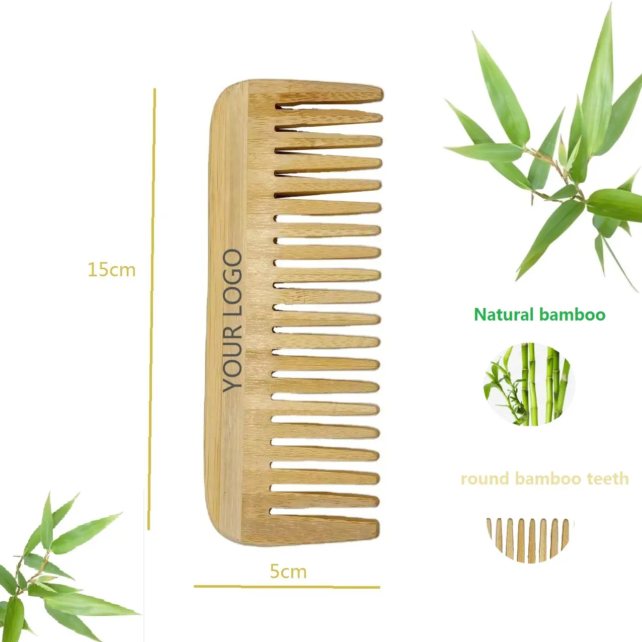 Custom Logo Anti-static Wide Tooth Comb Wholesale Cheap Eco-friendly Handmade Bamboo Wooden Comb