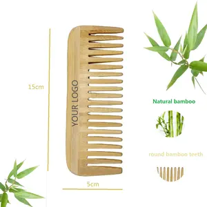Pettine di legno di bambù fatto a mano ecologico economico all'ingrosso del pettine del dente largo antistatico di Logo su ordinazione