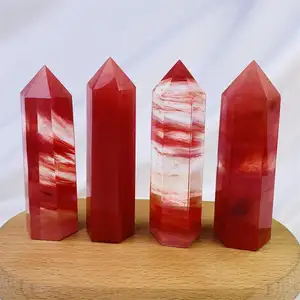 Torres de cristales pulidos de curación natural al por mayor, piedra de fundición de cuarzo cereza roja, punto de cristal para decoración de regalos