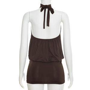 Viviblook J26DS023 Nouvelle Robe Mini Moulante de Soirée pour Femme, Couleur Unie, Sans Manches, Dos Nu à Lacets - Product Image 3