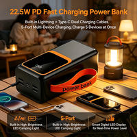 Batterie externe à charge rapide PD 22,5 W avec câbles doubles intégrés, lampe de camping LED, chargeur portable 5 ports, voyage, camping, extérieur
