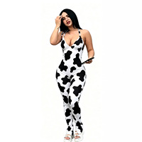 Combinaison moulante sans manches à taille mi-haute en polyester imprimé 3D pour femme, motif imprimé, tenue de club une pièce