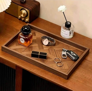 Plateau en bois géométrique fait main, plateau de service rectangulaire décoratif pour la cuisine, le salon et l'hôtellerie - Product Image 2
