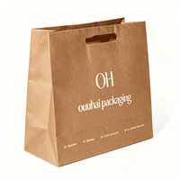 Sac de courses en papier kraft naturel avec poignée plate découpée et logo personnalisé imprimé pour un emballage durable et écologique en gros