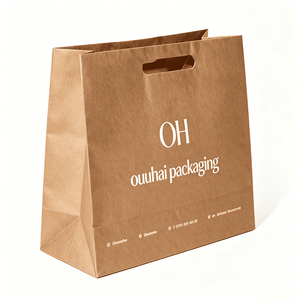 Sac de courses en papier kraft naturel avec poignée plate découpée et logo personnalisé imprimé pour un emballage durable et écologique en gros - Product Image 2