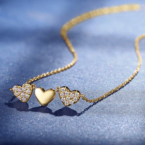 Collier pendentif en forme de cœur triple, romantique pour la Saint-Valentin, en moissanite de couleur <span class=keywords><strong>D</strong></span>, VVS1, collier ras du cou, chaîne claviculaire, pour femmes - Product Image 5
