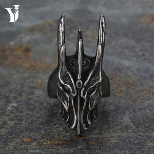 Paslanmaz Çelik 3D Oni Şeytan Maskesi Kafatası Yüzük Erkek Gotik <span class=keywords><strong>Punk</strong></span> Biker Takı Boynuzlu Canavar Yüzü Vintage Eskitilmiş Gümüş Yüzük - Product Image 5