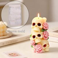 Halloween 3-Kopf-Knochen-Kuchenform aus Silikon für DIY-Tischdekoration, Ornament, Aromatherapie, unregelmäßige Form, Baumwolldocht