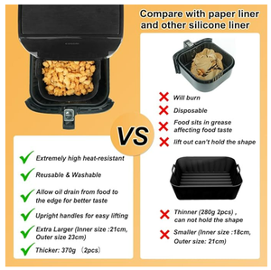Revêtements en silicone réutilisables pour <span class=keywords><strong>friteuse</strong></span> à air de 9 pouces carrés, ensemble de 6 à 8 QT pour Ninja Corsori <span class=keywords><strong>Gourmia</strong></span> et autres modèles de <span class=keywords><strong>friteuse</strong></span> à air - Product Image 5