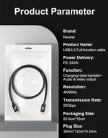 Cable USB Tipo C ULT-unite con revestimiento trenzado y chapado en oro, carga rápida de 240W, cable de datos de 20Gbps, compatible con visualización de video 4K a 60Hz
