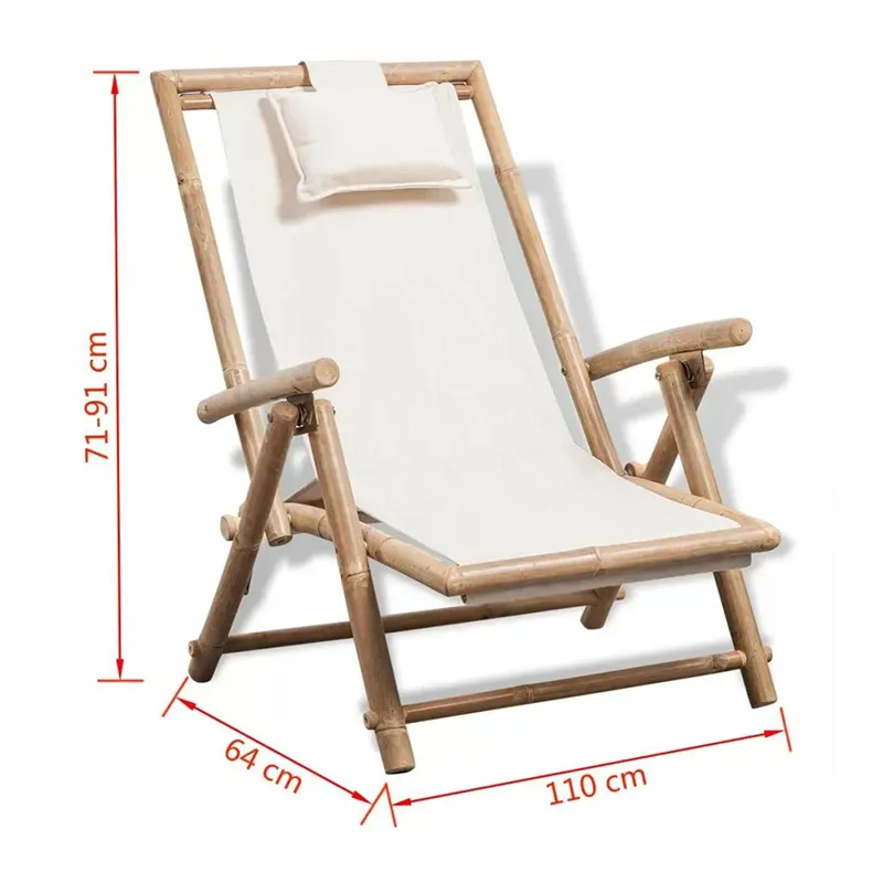 Chaise inclinable en toile de coton avec cadre en bambou de qualité supérieure, 4 Positions réglables, confortable et Durable