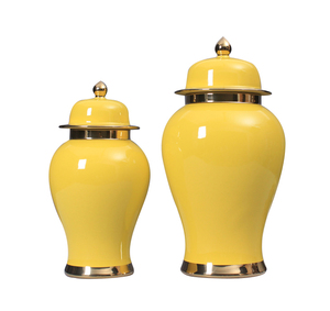 Vase de bureau en porcelaine Art Déco de Jingdezhen avec bordure dorée, jaune moderne pour la décoration de la maison <span class=keywords><strong>et</strong></span> des hôtels - Product Image 1