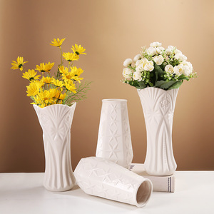 Nordic Style Clean Lines White Ceramic Vase for Entryway Living Room <b>Table</b> Decor <b>Display</b> - Product Image 1