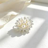 Broche de Flor con Perlas y Diamantes de Imitación, Tono Plateado, Circular, para Mujeres, Bufandas, Vestidos y Decoración de Bodas