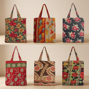 กระเป๋าทำด้วยมือที่สวยงามกระเป๋าวินเทจที่มีการพิมพ์ที่ยอดเยี่ยมกระเป๋า Kantha Tote - Product Image 4