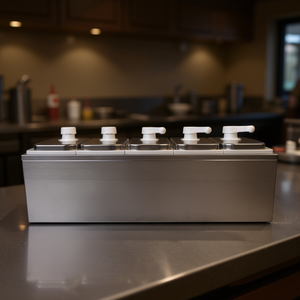 Dispensador de salsa de acero inoxidable con 5 grifos, contenedor rectangular de grado comercial para dispensar bebidas, modelo integrado D0100HA6VRV - Product Image 2