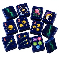 Jeu de Mahjong Galaxie avec tuiles en acrylique, design planètes, étoiles filantes et céleste, style américain avec jokers