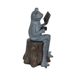 Statua di rana in resina su ceppo, decorazione da giardino, ornamento per esterni, patio, veranda, con rana seduta che legge un libro. - Product Image 3