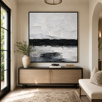 Peinture abstraite texturée noire et blanche sur toile de plâtre pour la décoration intérieure d'hôtel, de bureau, de villa