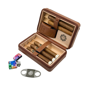 Humidor portátil de madera de cedro y cuero de lujo, caja de viaje para cigarros de <span class=keywords><strong>hombre</strong></span>, gran idea de regalo - Product Image 1