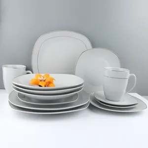 irregular dinner side plate soup plate dinnerware 20 30 pieces ceramic gold rim porcelain square plate set with mug