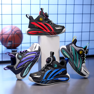 Chaussures de basketball montantes Cema pour enfants, avec bouton, pour garçons et filles, tige en maille et cuir synthétique, semelle intermédiaire et extérieure en EVA, pour le sport des enfants - Product Image 2