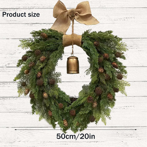 <span class=keywords><strong>Couronne</strong></span> <span class=keywords><strong>de</strong></span> Noël en pin <span class=keywords><strong>de</strong></span> 20 pouces, toucher réel, avec clochettes vintage suspendues, cônes <span class=keywords><strong>de</strong></span> pin et nœuds en lin pour porche, fenêtre, maison et fêtes - Product Image 3