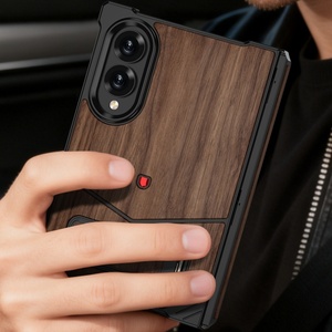 Custom Walnut Wood Back Panel Magnetic Case for Samsung Z Fold 8 Ultra With 360 <b>Ring</b> Stand Aluminum Alloy Frame Shockproof Cover - Product Image 3